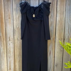 Vintage Fashion 1001 Nights Elegant Black Embroidered Evening Gown Dress 15/16